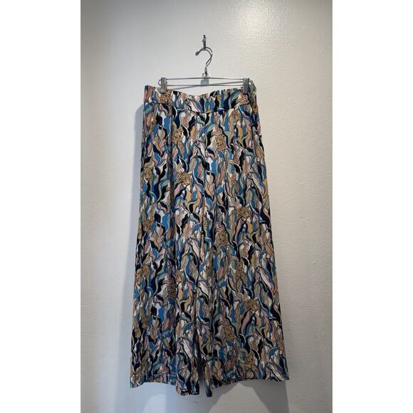 Monki Womens Size 40 Wide Leg Crop Pants Trousers Safari Leopard Colorful Artsy - Picture 1 of 10